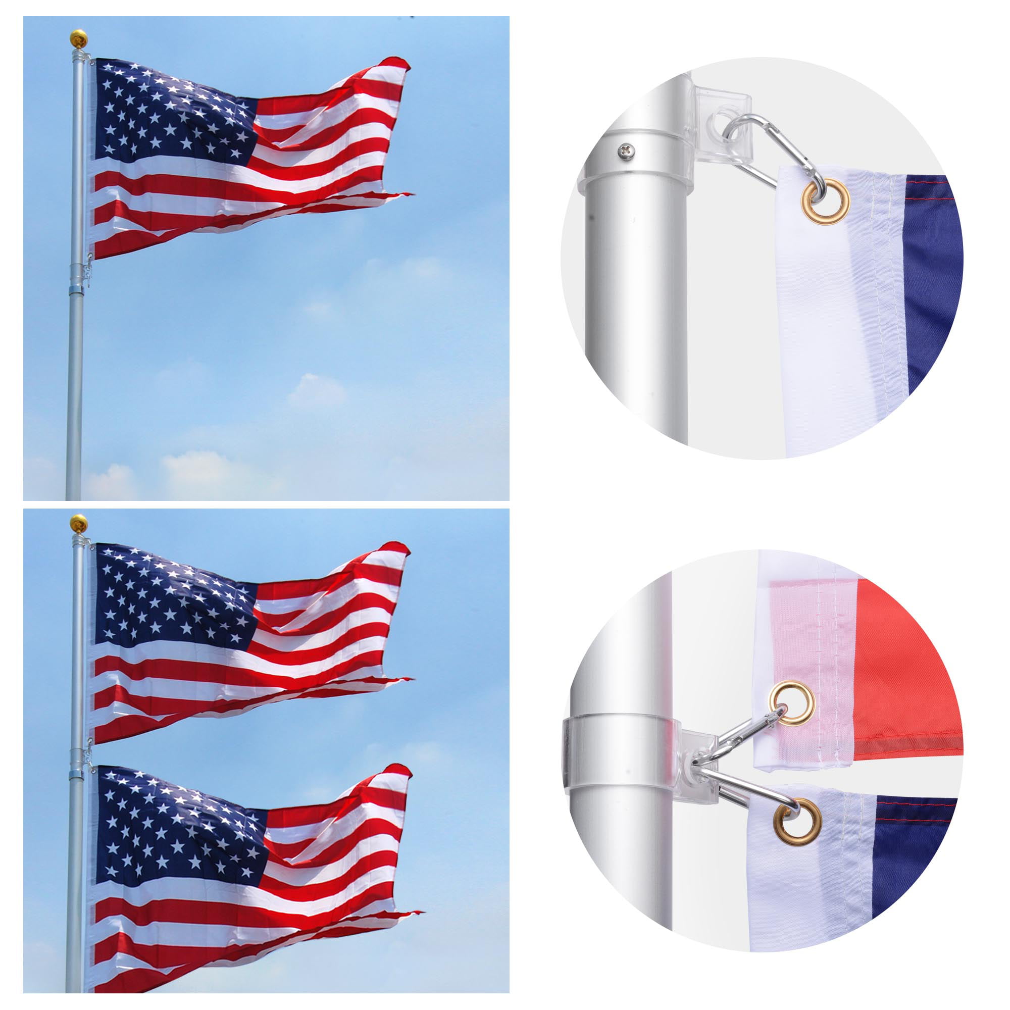 3x5 USA American & State of Florida Flag Aluminum Pole Kit Ball Top 3'x5' 