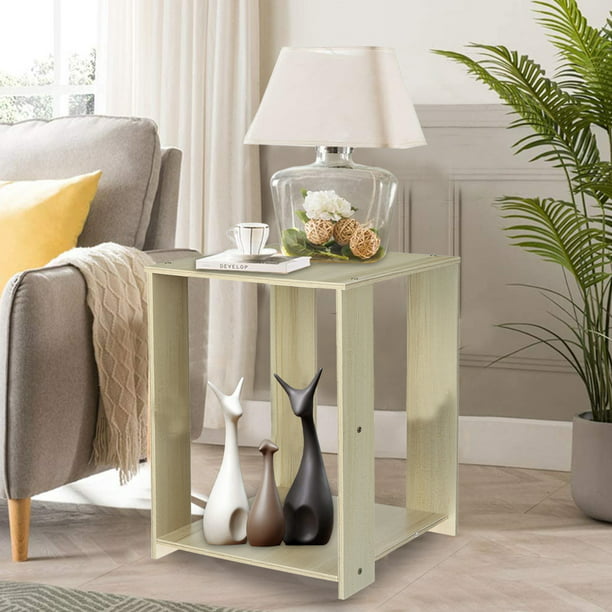Side Table 2 Tier End Square, White Lamp Table