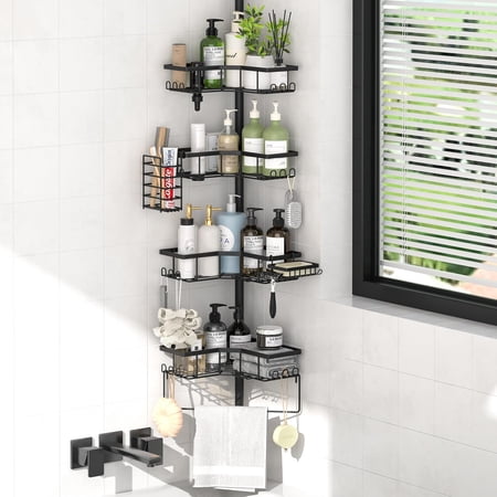 Shower Caddy Corner Tension Pole – Adjustable 43.5-120 Inch Rod Bathroom Organizer Storage Shelf No-Drill Rustproof 4-Tier Shower Corner Shelves with Towel Rack Toothbrush Holder & Soap Dish Shower Caddy Corner Tension Pole – Adjustable 43.5-120 Inch Rod Bathroom Organizer Storage Shelf No-Drill Rustproof 4-Tier Shower Corner Shelves with Towel Rack Toothbrush Holder & Soap Dish