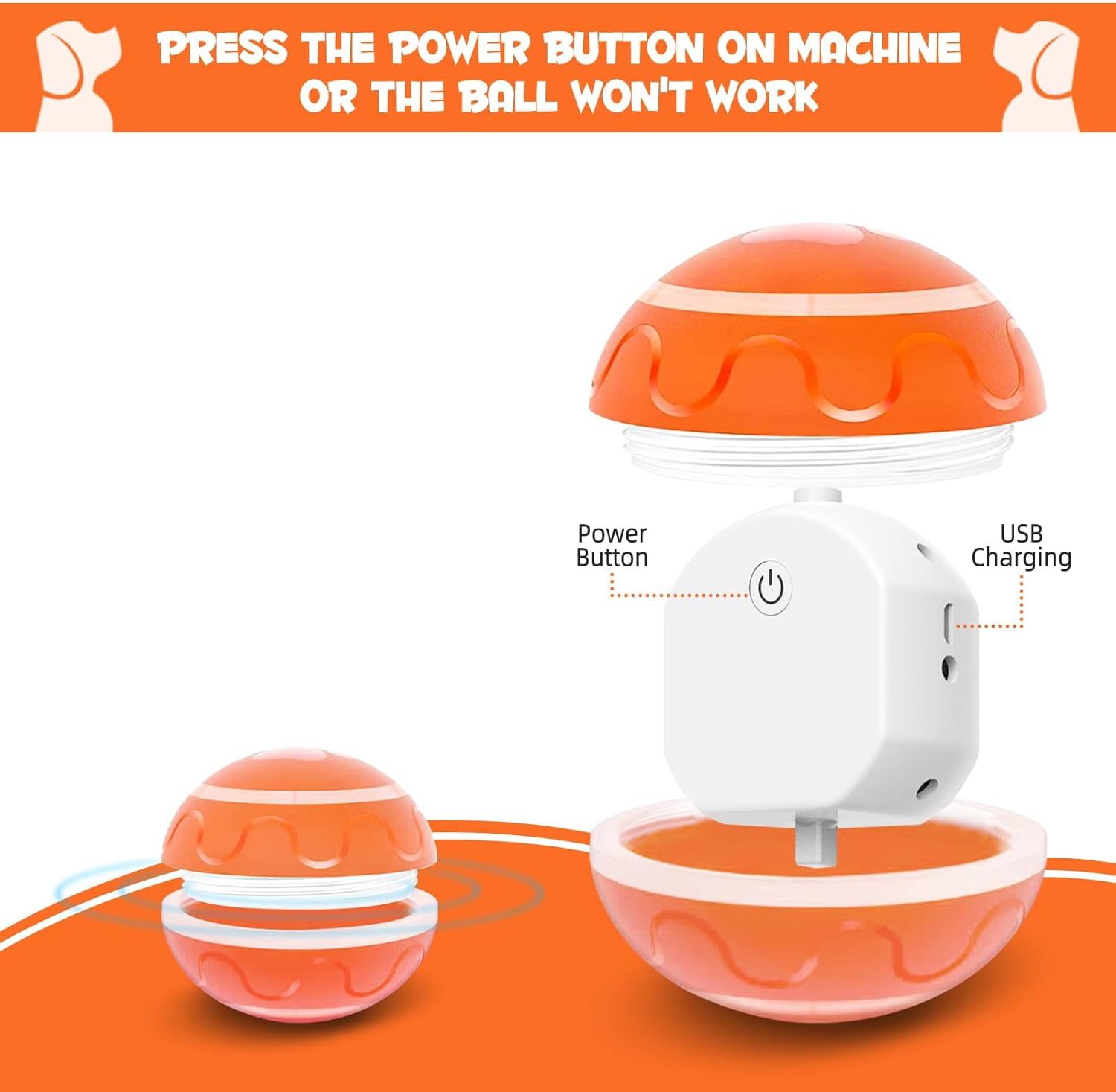 Interactive Dog Ball Toys, Pet Ball for Dogs, Durable Automatic Rolling Ball with Led, Flash Lights for Small Medium Dogs Breed, Wicked Ball with Motion Activat BPA-Free USB Rechargeable (Orange)