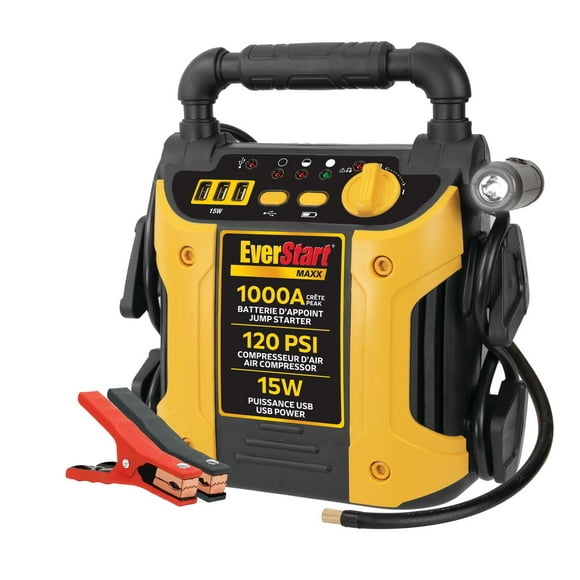EverStart 1000 Peak Amp Jump-Starter w/ Triple USB-A ports (3.1A) and 120 PSI Compressor