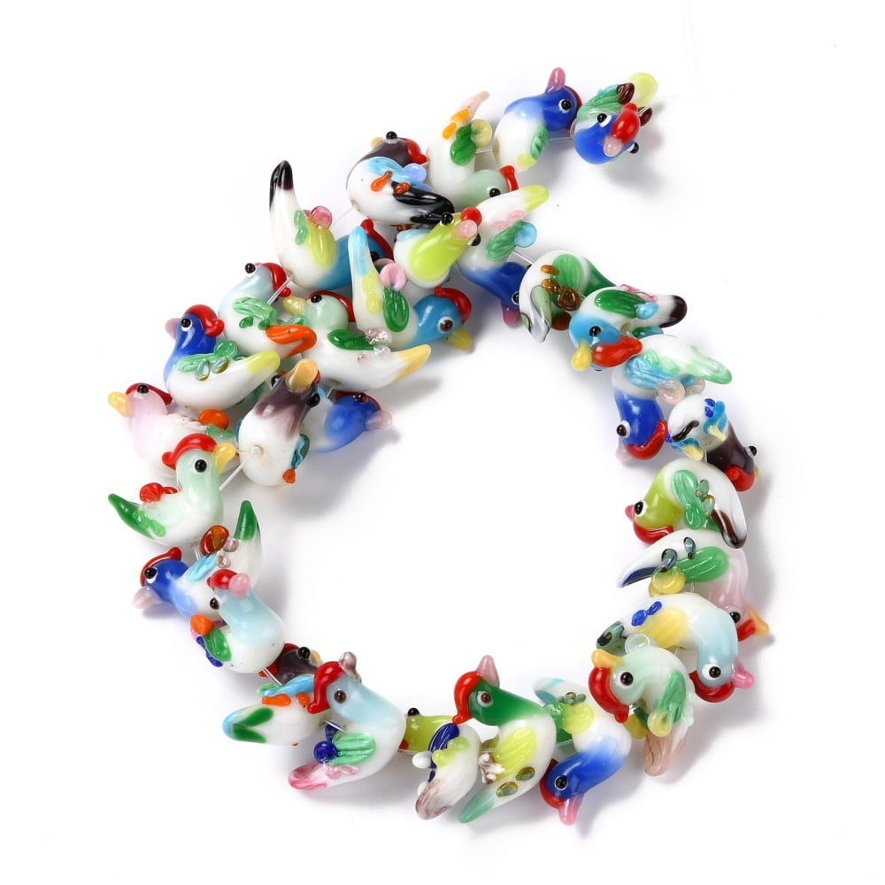 Handmade Lampwork Beads Strands Bird Colorful 17~19x23~28x10~12mm Hole: 1.5~2mm about 30pcs/strand 13.78 inch(35cm)