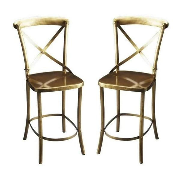 Home Square 2 Piece 24" Industrial Counter Stool Set in Gold