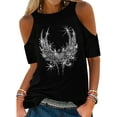 thumbnail image 3 of Yolossia Womens Hot Drilling Cold Shoulder Short Sleeve Casual T-shirt Tops, 3 of 5