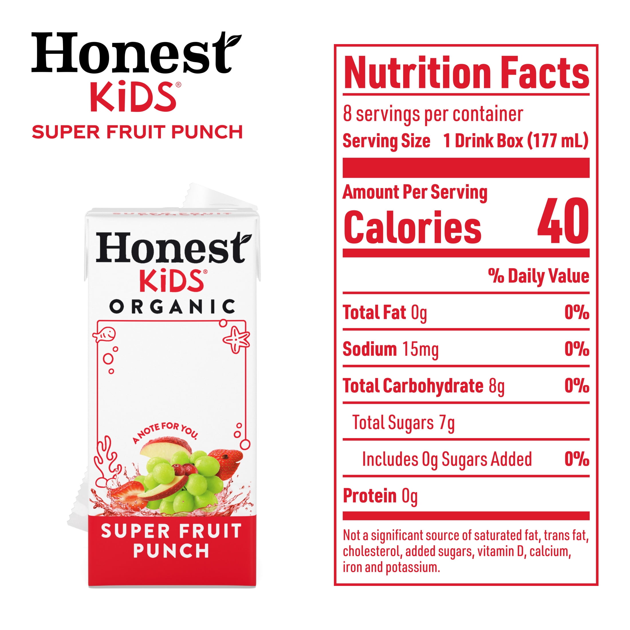 Honest Kids Super Fruit Punch Organic Juice Drink Cartons, 6 fl oz, 8 Pack
