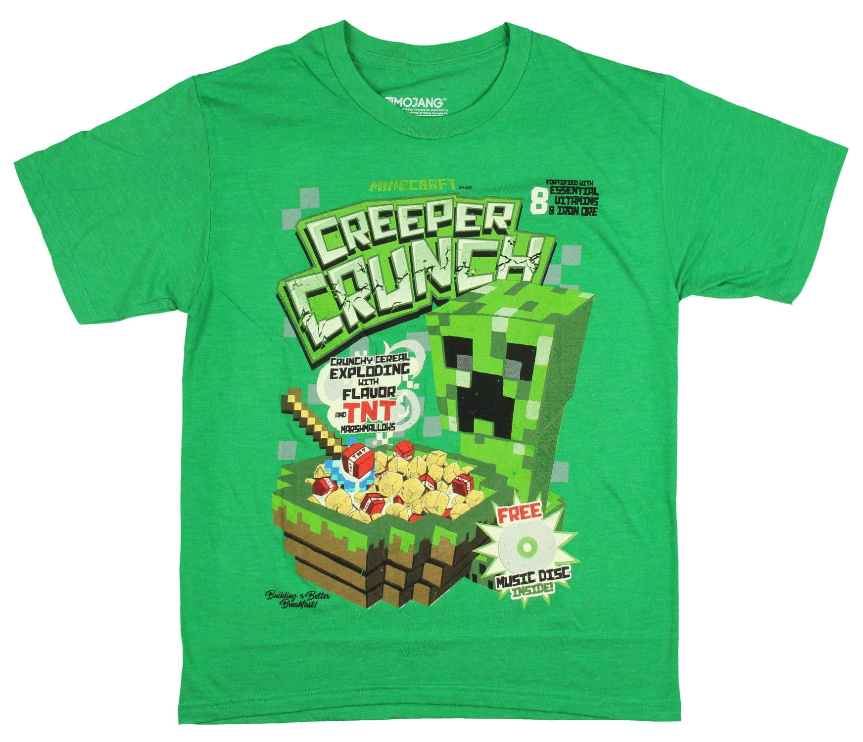 Mojang Jinx Minecraft Big Boys Creeper Crunch Cereal Graphic T