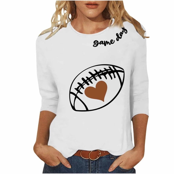 DeHolifer T-Shirts for Women Plus Size Crewneck Football Graphic Printed Casual Summer 3/4 Sleeve Tee Tops White S