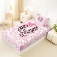 thumbnail image 4 of Erosebridal Pink Cheetah Pattern Twin Sheet Sets For Bowknot Girls,Chic Leopard Letter Q Initial Print Bedding 3-Piece, 4 of 6