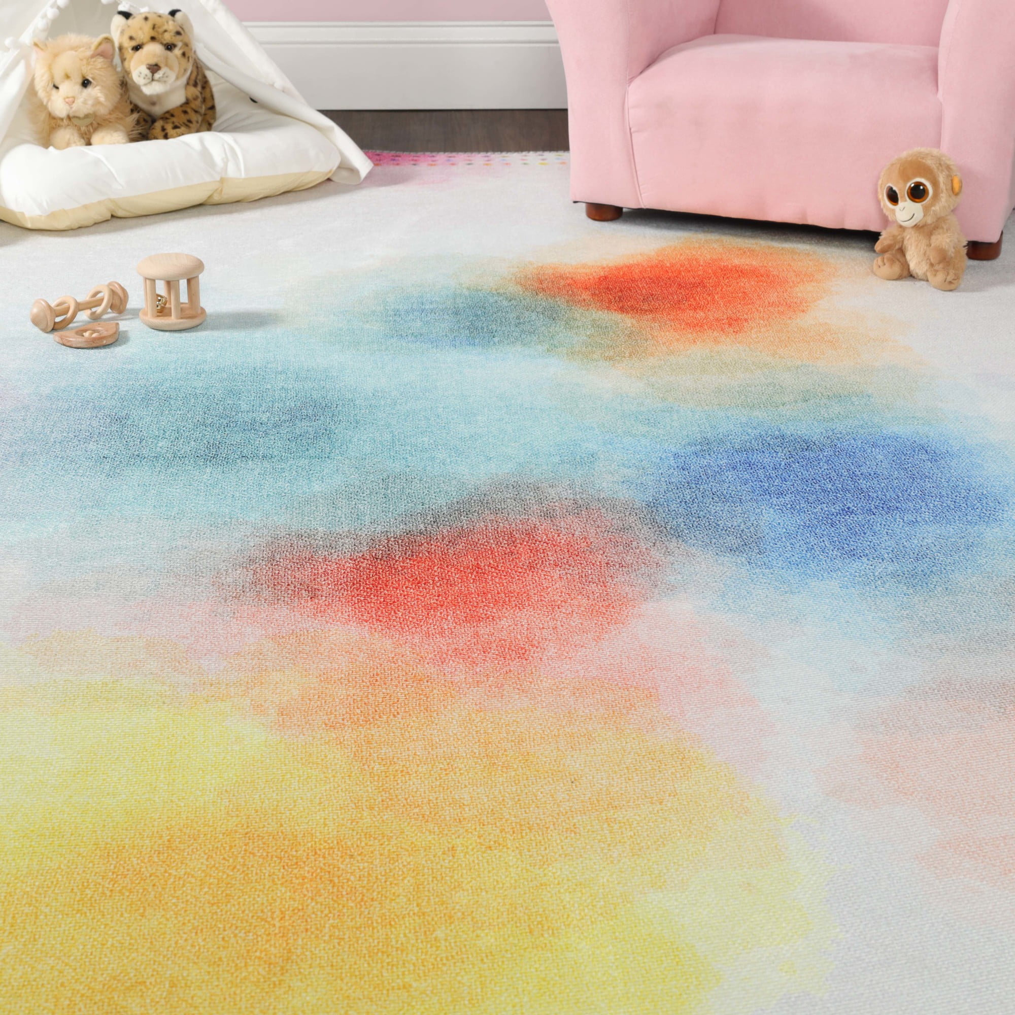 Abstract Watercolor Indoor Kids Area Rug, 5'7"X 8'9", Rose Pink by Superior