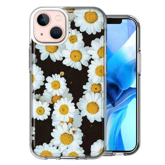 MUNDAZE Case for Apple iPhone 15 Hybrid Shockproof Slim Hard Soft TPU Shell Heavy Duty Protective Phone Cover - Cute Daisy Flowers