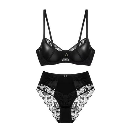 

Women Lingerie Set Bra and Panty Lingerie High Waisted Sexy Leather and Lace Lingerie