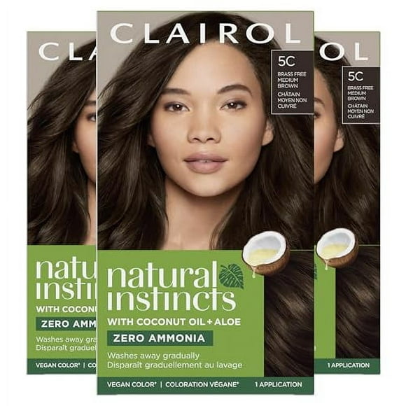 Clairol Natural Instincts Teinture Capillaire Demi-Permanente, 5C Brun Moyen Sans Laiton, Lot de 3