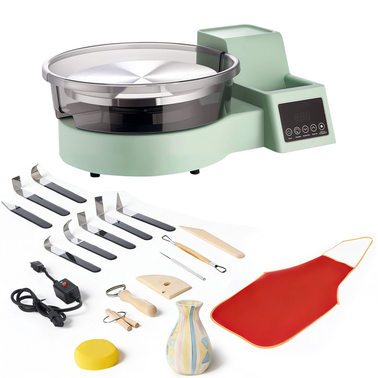 Electric Pottery Wheel 11 Inch Aluminum Turntable 450W Foot Pedal 30-300 RPM Detachable Basin Beginners Clay Art Green