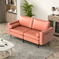 thumbnail image 3 of Costway Modern Loveseat 2-Seat Sofa Couch w/ 2 Bolsters Side Storage Pocket Coral Pink, 3 of 11