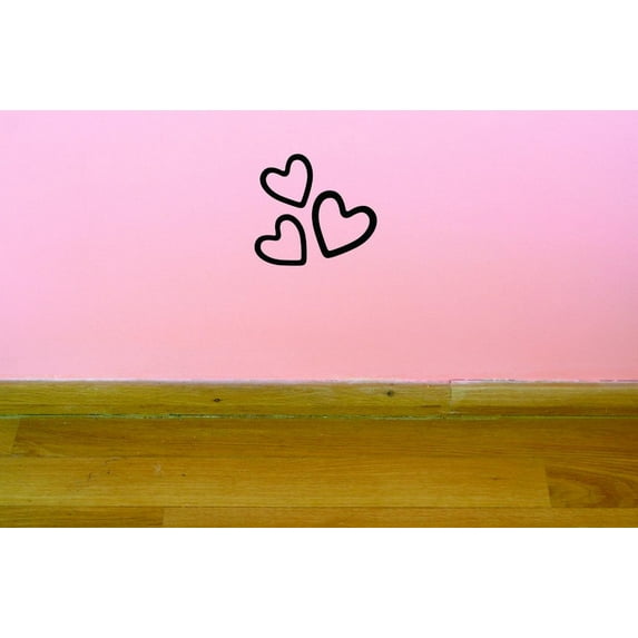 Custom Decals Three Hearts Wall Art Size: 16 X 24 Inches Color: Black