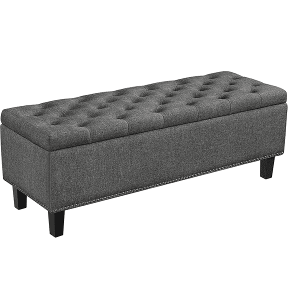 Yaheetech Modern Fabric Button-Tufted Storage Bench for Entryway Livingroom, Dark Gray