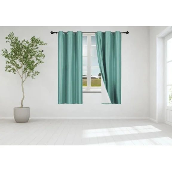 Gorgeous Home Linen Teal Blue 2-PC Solid Blackout Grommet Lined Panel Curtain Set Window Treatments 37" Width x 63" Length Each pc