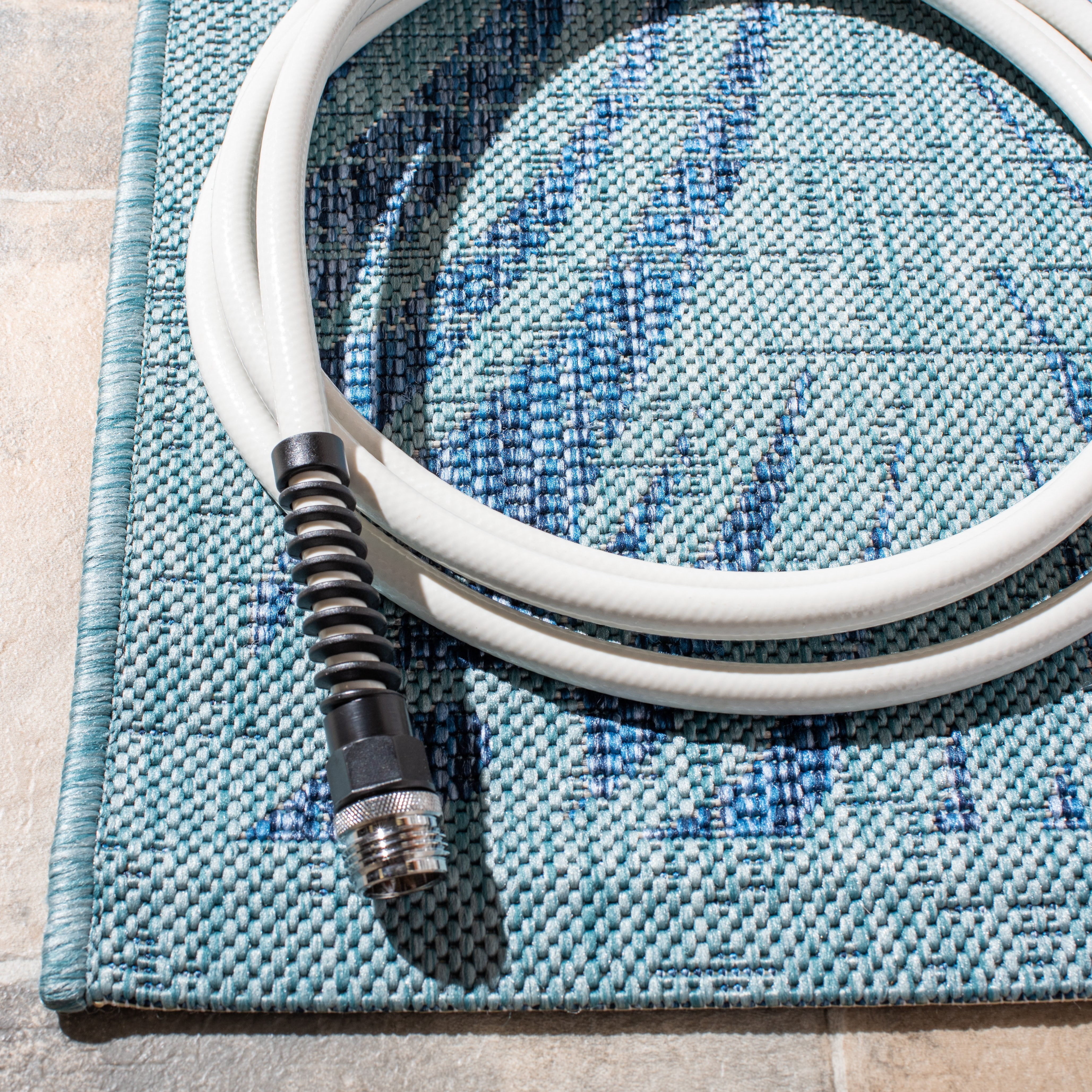 Safavieh Courtyard Padic Botanical Indoor/Outdoor Area Rug, Aqua/Navy, 6'7" x 6'7" Square