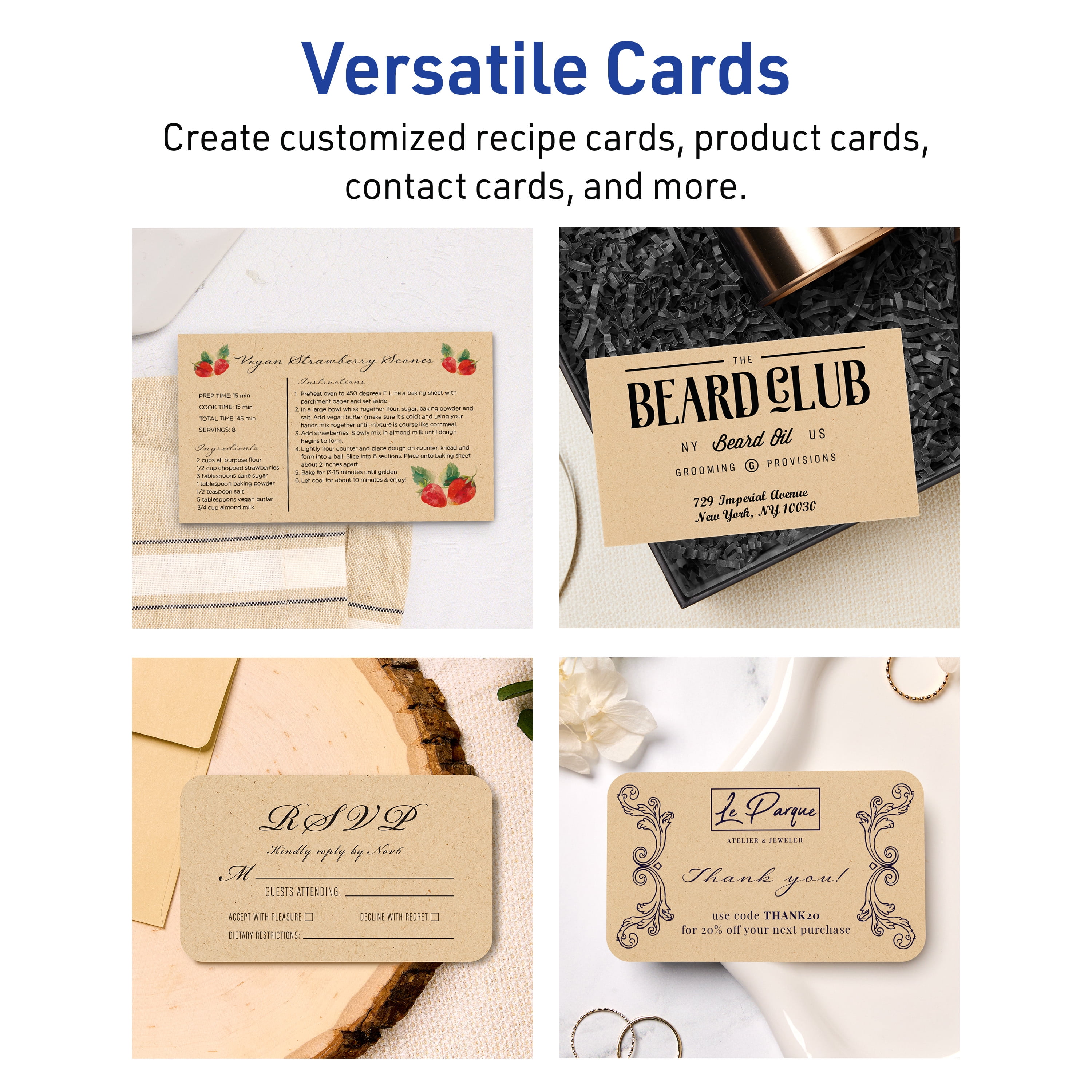 Avery Printable Rectangle Cards, 3" x 5", Kraft Brown, 150ct