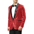thumbnail image 4 of Unique Bargains Men's Sequin Sport Coats Shawl Lapel One Button Wedding Shiny Blazer L Burgundy, 4 of 6
