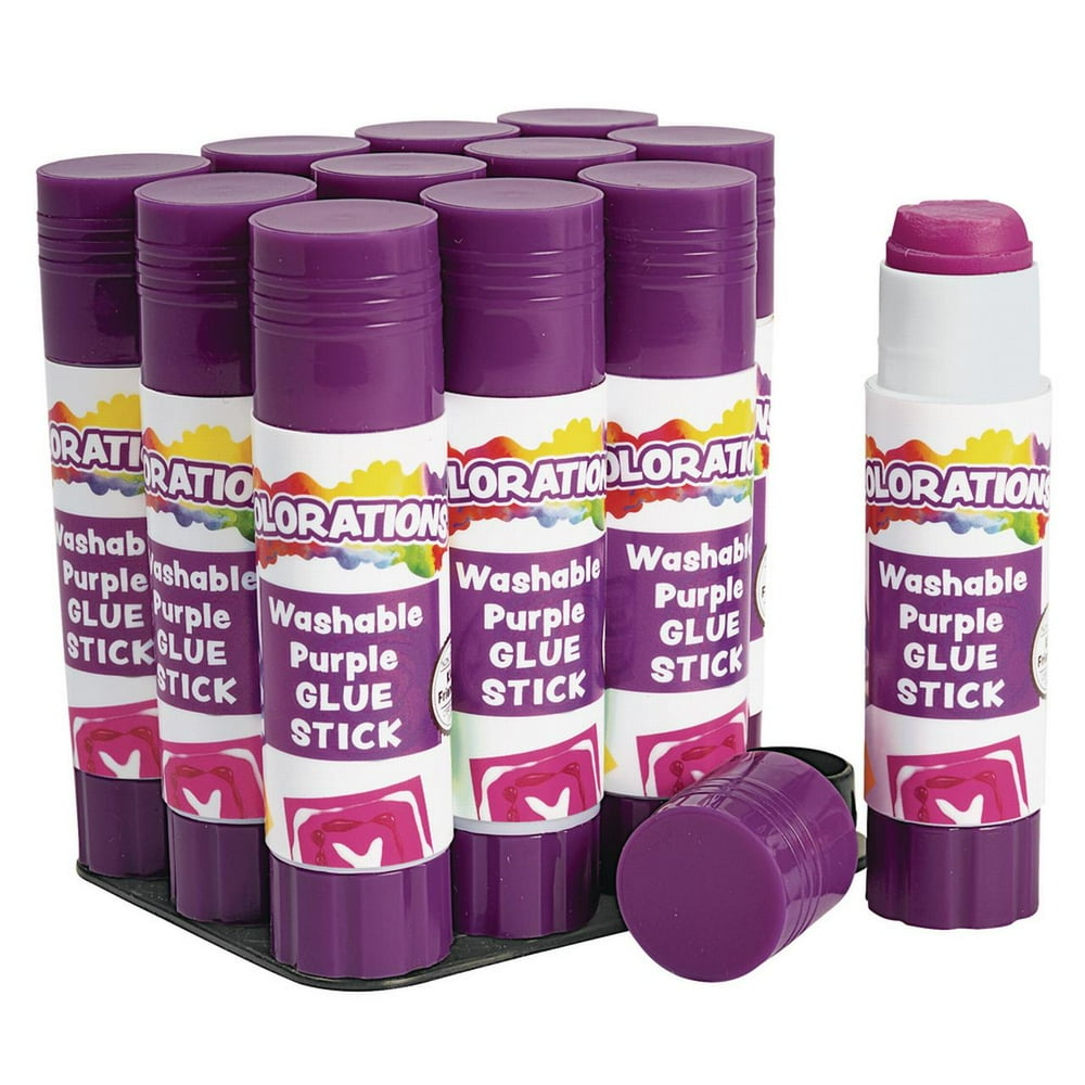 Colorations Purple Glue Sticks, Set of 12, Stick 0.33 ounces, Dries