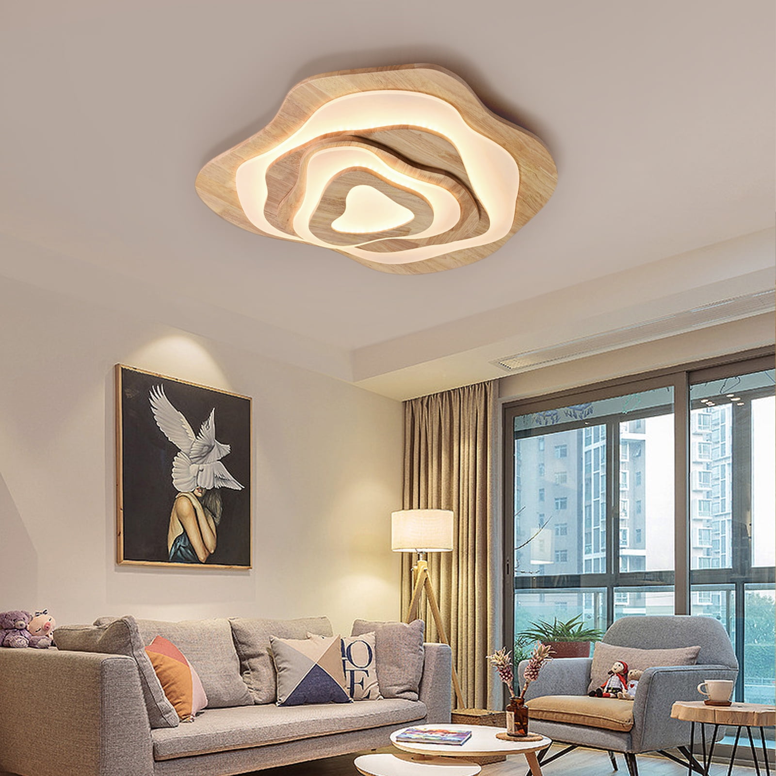 Arturesthome Nordic Irregular Flush Mount Solid Wooden Ceiling Light For Living Room