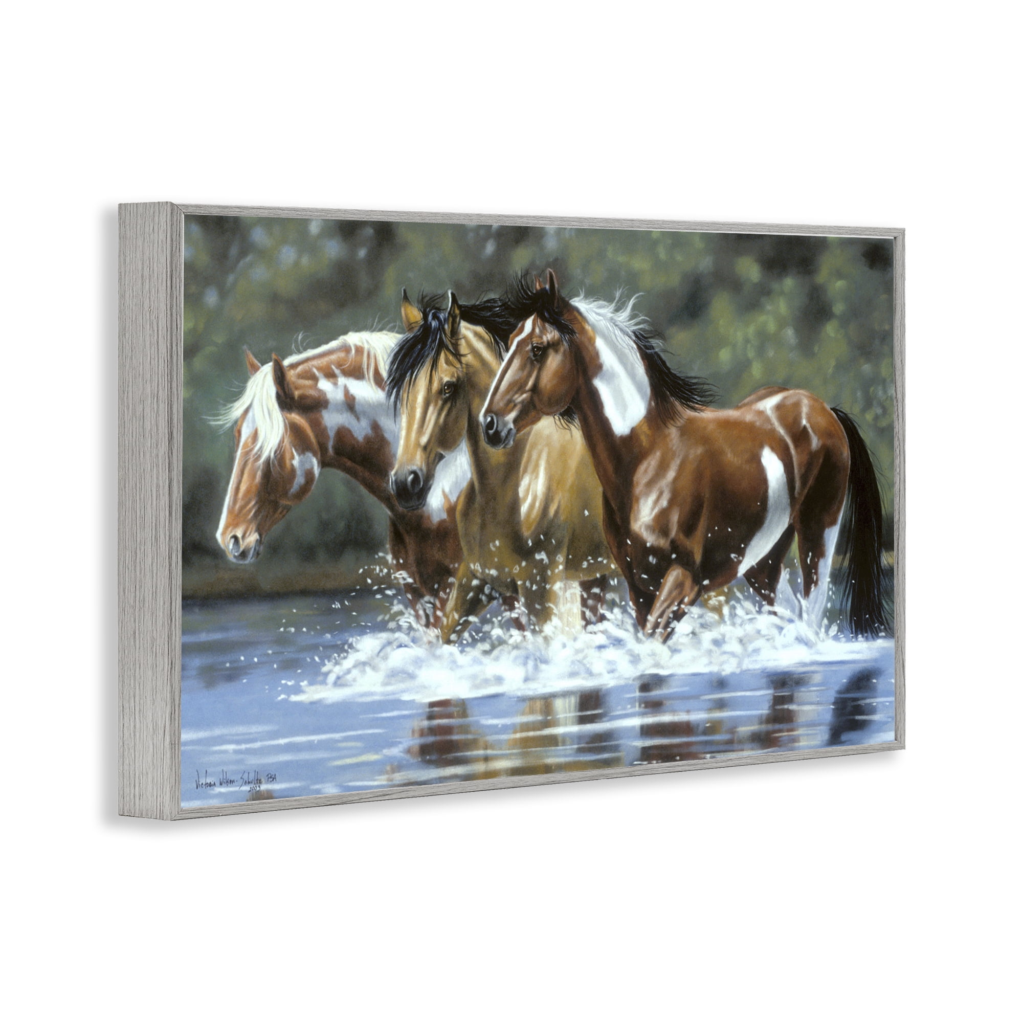 Stupell Industries Heading Upstream Horses Animals & Insects Painting Gray Framed Art Print Wall Art, 30 x 20