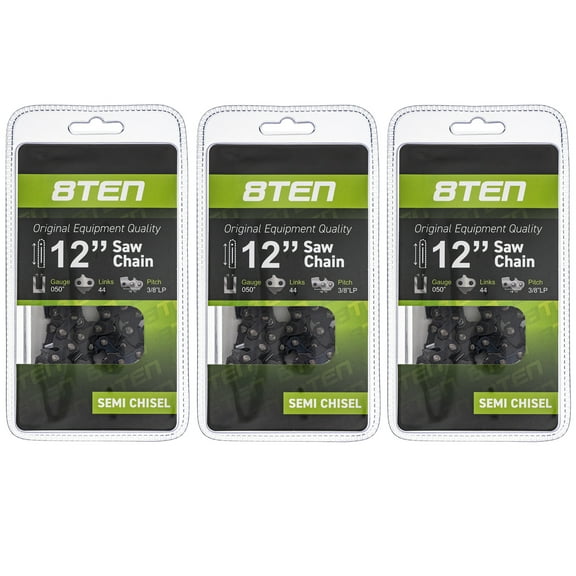 8TEN Chainsaw Chain 12 inch .050 3/8 Pitch 44DL for Stihl McCulloch 3 Pack 810-CCC2239H