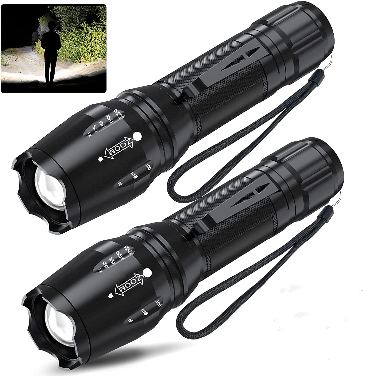 MDLL 2Pcs LED Flashlight Bright,Zoomable Flashlights 1000 Lumens and 5 Modes for Outdoor Use
