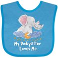 thumbnail image 3 of Inktastic My Babysitter Loves Me Cute Elephants Clouds Moon and Stars Boys or Girls Baby Bib, 3 of 4