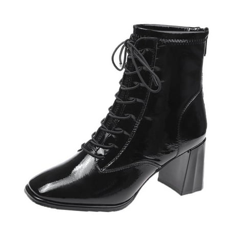 

ZIZOCWA Lovers Women Shoes Tan Boots For Women Under 30 Women Ankle Boots Autumn And Winter Fashion And Comfortable Square Toe Chunky Heel Square Heel Solid Color Lace Up Boots For Women Size 8W