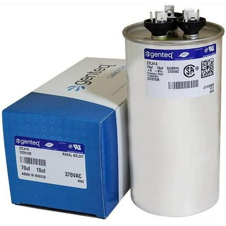 

70/10 uF MFD x 370 VAC Dual Round Genteq / GE Industrial Replacement Capacitor # C37010R / 27L414