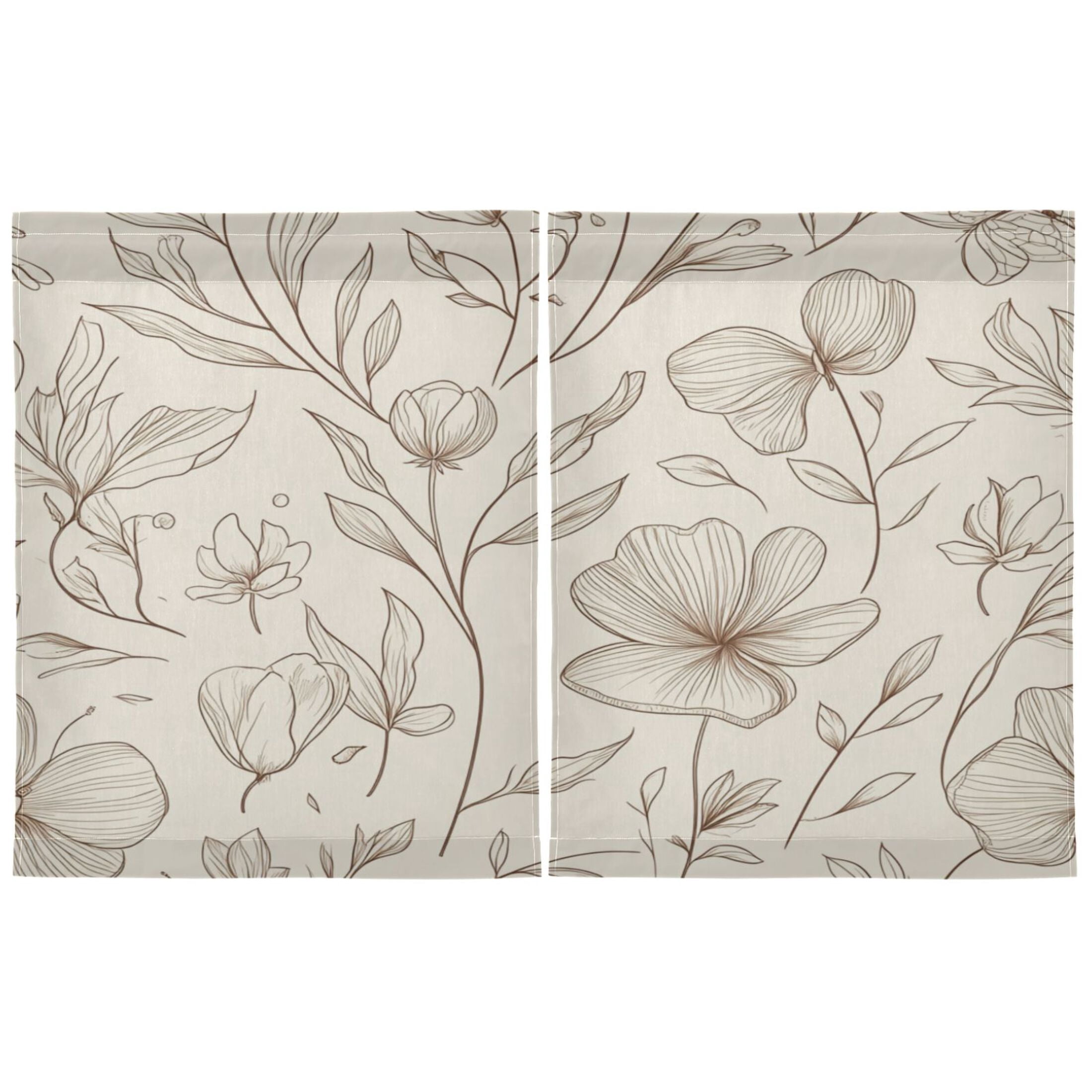 Elegant Line Art Floral Pattern 27"x36" Linen Look Cafe Curtain Set with Privacy and UV Protection