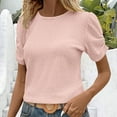 thumbnail image 2 of RYRJJ Women's Tops Elegant Pearl Embellished Puff Short Sleeve Embroidered Blouse Tops Trendy Slim Fit Knit Ribbed Summer Shirts(z1-Pink,XL), 2 of 6