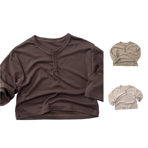 YMNXA Toddlers Children Boys T Shirts Long Sleeve Round Neck Solid Color Stretchy Soft Comfortable Basic Tee Top For Everyday Wear ,Brown,3-4 Years