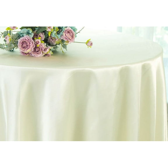 Wedding Linens Inc. 90'' Round Satin Table Cover Tablecloth - Ivory