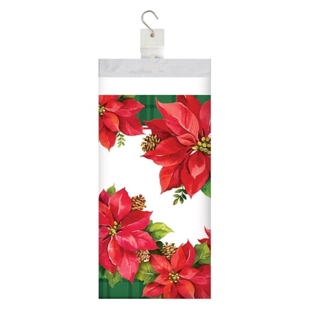 Christmas Poinsettia Plastic Tablecover Border Print 54 x 102 in