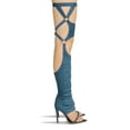 thumbnail image 3 of Cape Robbin Gealia Denim Stiletto Heel Pointed Toe Thigh High Gladiator Sandals (Denim, 10), 3 of 3