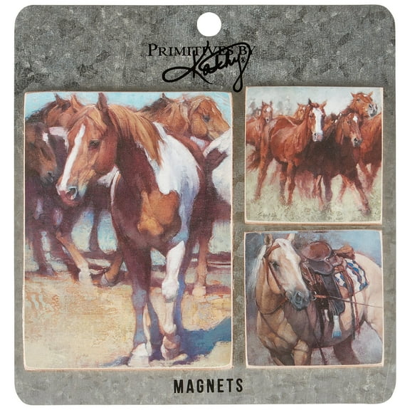 Primitives By Kathy Western Horse Magnet Set of 3 Memo Holder Refrigerator Magnets