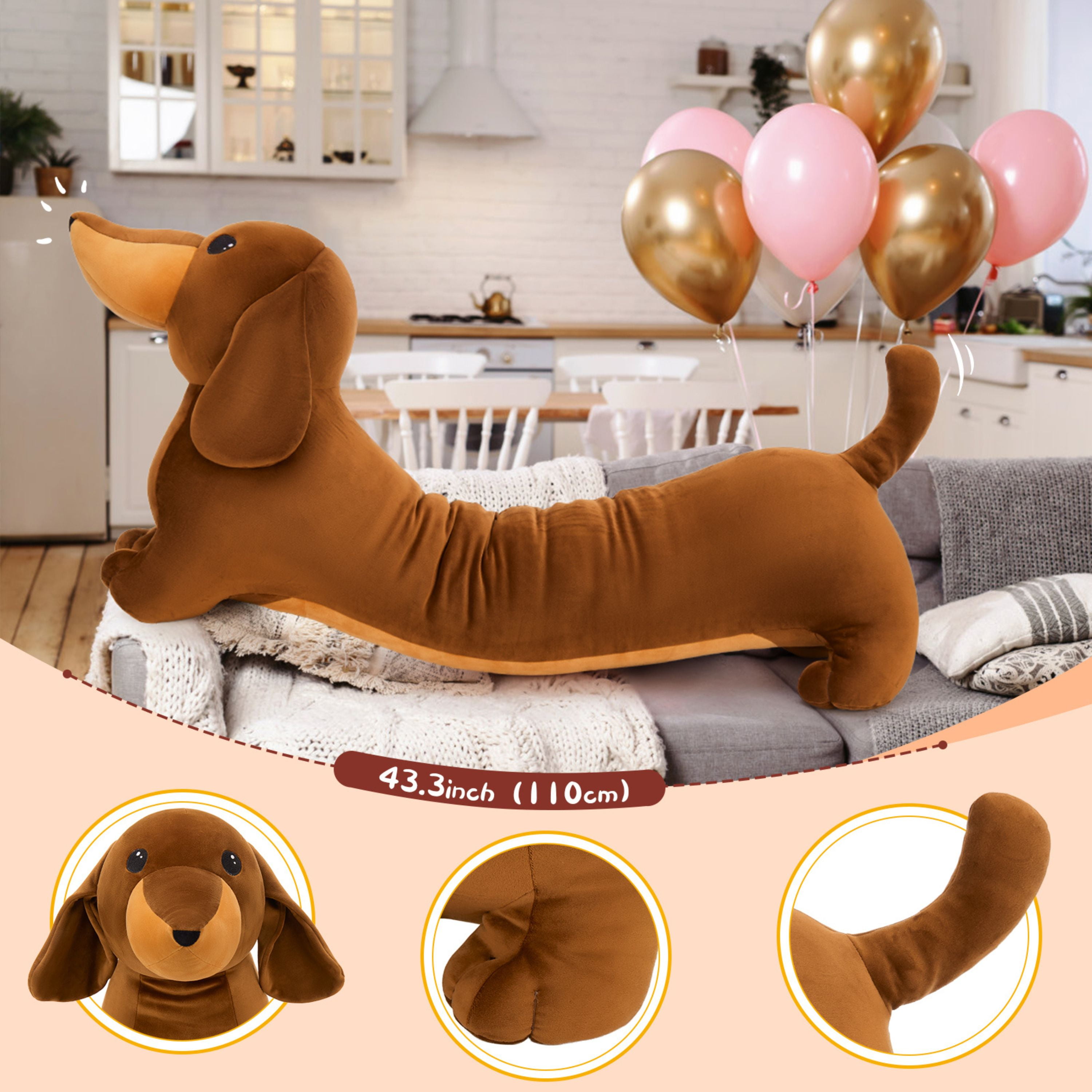 Tezituor 43.3'' Dachshund Dog Stuffed Animal Giant Weiner Dog Body Pillow Plush Toy