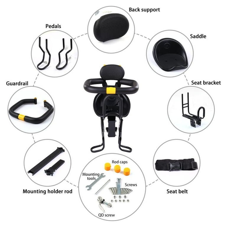 Lixada Safety Child Bicycle Seat Bike Front Baby Seat Kids Saddle with Foot Pedals Support Back Rest for MTB Road Bike