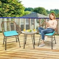 thumbnail image 3 of Gymax 3PCS Rattan Patio Conversation Set Bistro Chat Set w/ Turquoise Cushions, 3 of 10