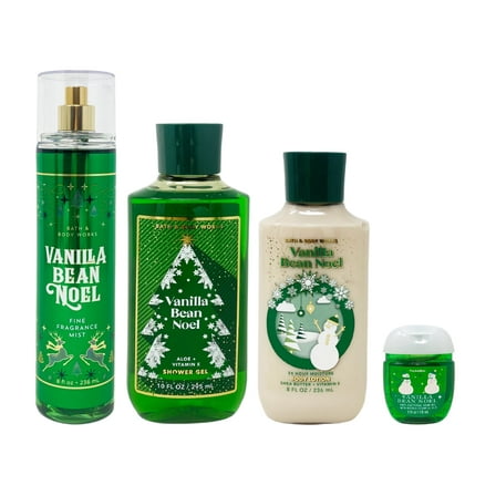 Bath and Body Works Vanilla Bean Noel 4 Piece Gift Set - Includes Fine Fragrance Mist, Shower Gel, Body Lotion, and Hand Gel - Full Size