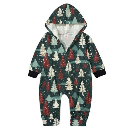 

Matching Family Outfits Parent Child Christmas Matching Christmas Siamese Prints Hooded Romper Zipper Jumpsuit Loungewear Family Gathering Casual Pajamas Set Red 3 Months - 6 Months
