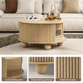 thumbnail image 5 of JOINICE Round Coffee Table with Storage,Fluted Center Table with Sliding Door,for Living Room,Oak, 5 of 7