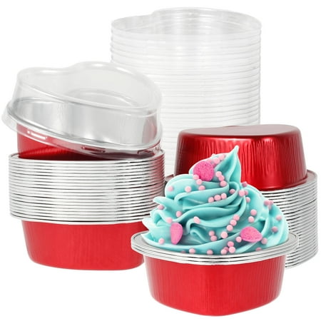 

Aluminum Foil Cake Pan 50Pcs Heat Shaped Baking Cake Foil Tray with 50Pcs Transparent Lid High Temperature Resistant Cupcake Cup for Home Cake Egg Tart Baking