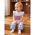 thumbnail image 5 of BemeyourBBs Newborn Baby Girl 4th of July Outfit Patriot Independent Day Clothes Summer One Piece Romper Fly Sleeve Stripes USA Flag Letters Casual Ruffled Jumpsuit Baby Fourth of July Outfit, 5 of 9