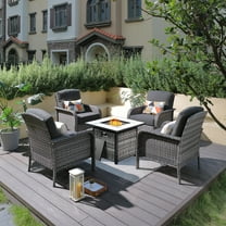 XIZZI 5 PCS Patio Furniture Set Outdoor Conversation Set with 30" Square Fire Pit,Black