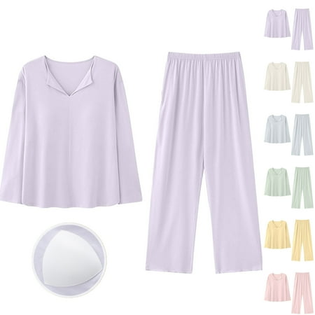 Zedker Women s Pajama Sets Long Sleeve Shirts Top with Chest Pad and Loose Casual Wide Leg Long Pants Two-piece Set Women Lovely Pajamas Comfy Loungewear Warm Home Apparel White XL Zedker Women s Pajama Sets Long Sleeve Shirts Top with Chest Pad and Loose Casual Wide Leg Long Pants Two-piece Set Women Lovely Pajamas Comfy Loungewear Warm Home Apparel White XL