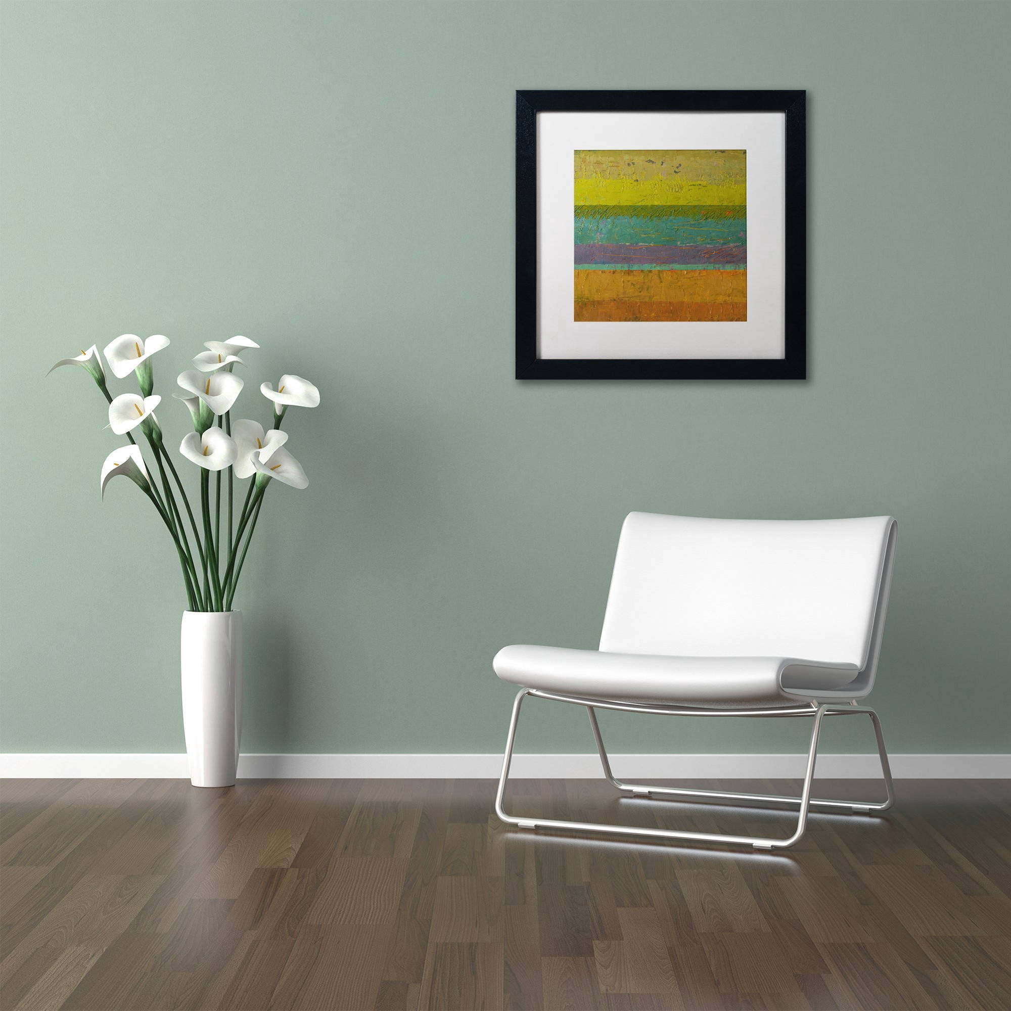 Trademark Fine Art "Chartreuse Line" Canvas Art by Michelle Calkins, White Matte, Black Frame